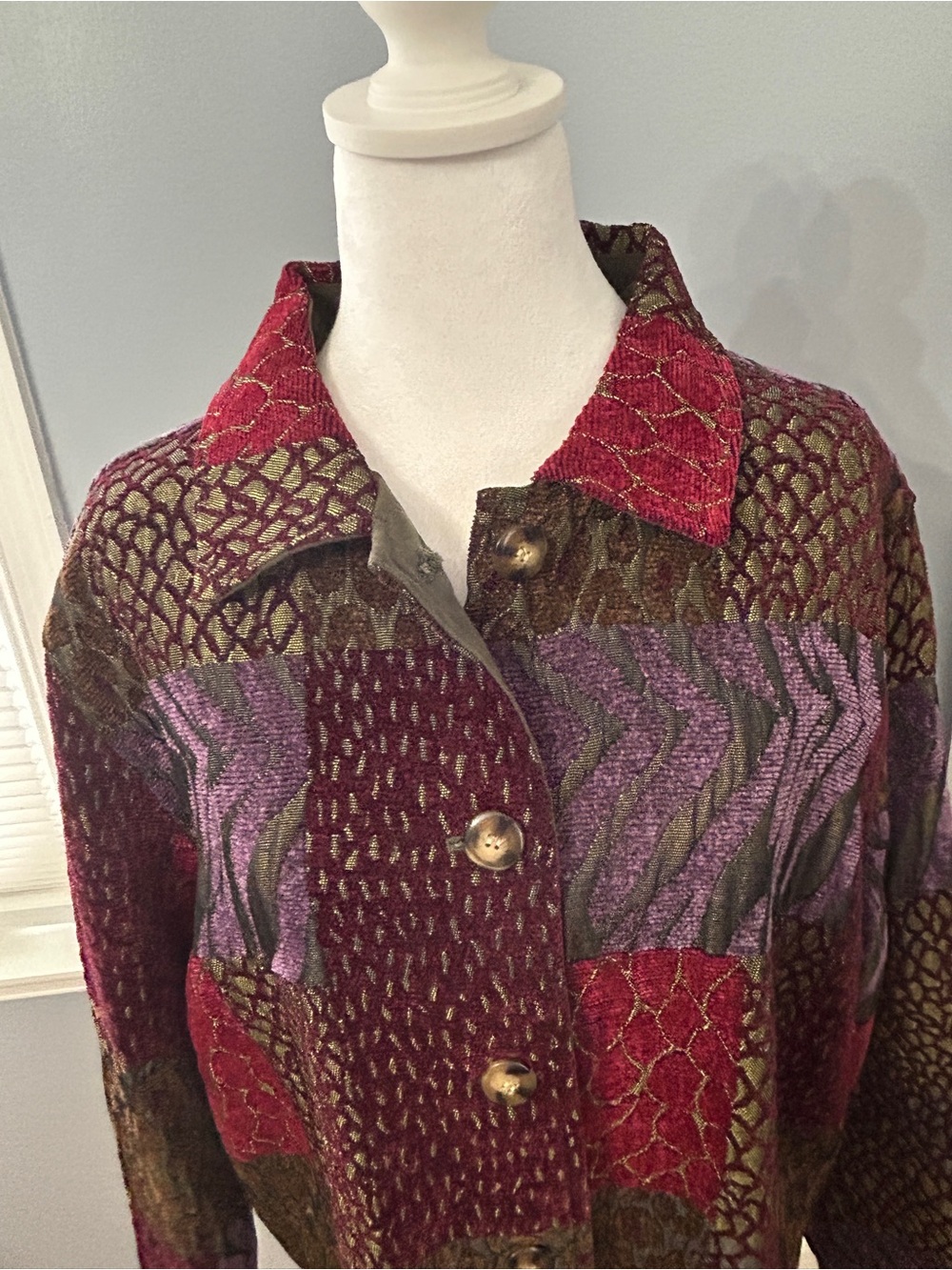 Coldwater Creek Patchwork Jacket Plus Size 1X Multicolor Textured Button Front - Picture 7 of 9